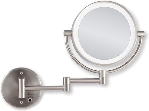 Zadro LED مضاءة على الوجهين 5X / 1X تكبير جدار جبل الحمام مرآة ماكياج التجميل، النيكل الساتان in Kuwait
