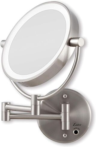 Zadro LED مضاءة على الوجهين 5X / 1X تكبير جدار جبل الحمام مرآة ماكياج التجميل، النيكل الساتان in Kuwait