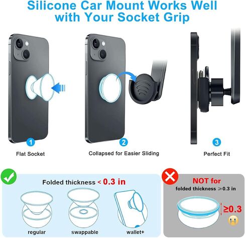 pop-tech Socket Phone Dashboard Mount: Suction Cup Cell Phone Holder fits Dash Windshield Window - Black Universal Car Mount Compatible for iphone Samsung Smartphone with Popgrip in Saudi Arabia