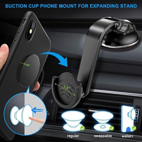 pop-tech Socket Phone Dashboard Mount: Suction Cup Cell Phone Holder fits Dash Windshield Window - Black Universal Car Mount Compatible for iphone Samsung Smartphone with Popgrip in Saudi Arabia