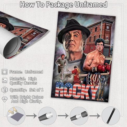 Poster Sylvester Stallone Classic boxing Movie Posters motivational wall art Living Room office wall decor Bedroom Home Decor Canvas Art HD Print sports poster（12x16inch unframed） in Saudi Arabia