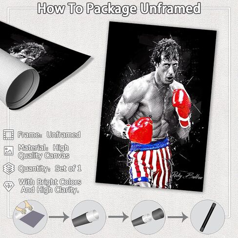Poster Sylvester Stallone Classic boxing Movie Posters motivational wall art Living Room office wall decor Bedroom Home Decor Canvas Art HD Print sports poster（12x16inch unframed） in Saudi Arabia