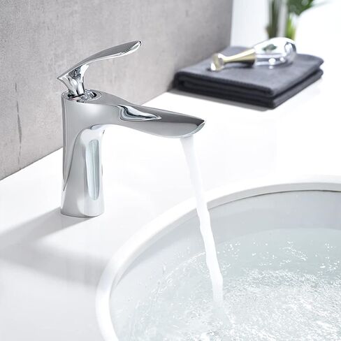 ZIYOU LANG One Handle Single Hole Bathroom Faucet Stainless Steel Lavatory Commercial Bathroom Bathtub Basin Vanity Faucets Tap with Hot&Cold Water Supply Lines 2 Hoses Chrome Polished(Maple Sliver) in Saudi Arabia