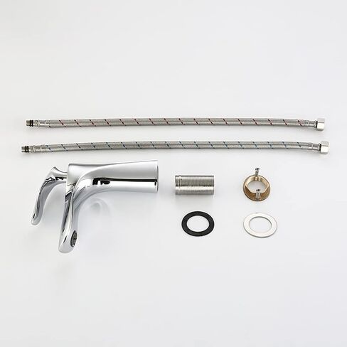 ZIYOU LANG One Handle Single Hole Bathroom Faucet Stainless Steel Lavatory Commercial Bathroom Bathtub Basin Vanity Faucets Tap with Hot&Cold Water Supply Lines 2 Hoses Chrome Polished(Maple Sliver) in Saudi Arabia