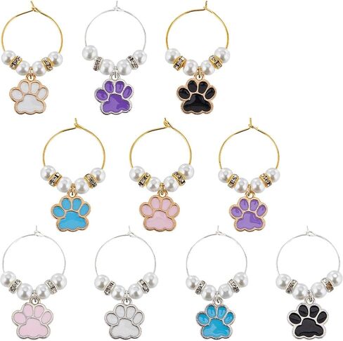 SUNNYCLUE 1 BOX 10PCS Enamel Dog Wine Glass Charms Cute Drink Charms Alloy Colorful Cat Paw Drinks Markers Charms Identifiers Tags for Gathering Wedding Holiday Gift Party Favor Drinks Decor Supplies in Saudi Arabia