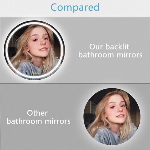 OKISS Round Bathroom Mirror with Lights 24 Inch 3000K/4500K/6400K Wall Vanity Mirror with Anti-Fog Round Led Mirror 3 Color, Dimmable, Memory Smart Touch Button in Saudi Arabia