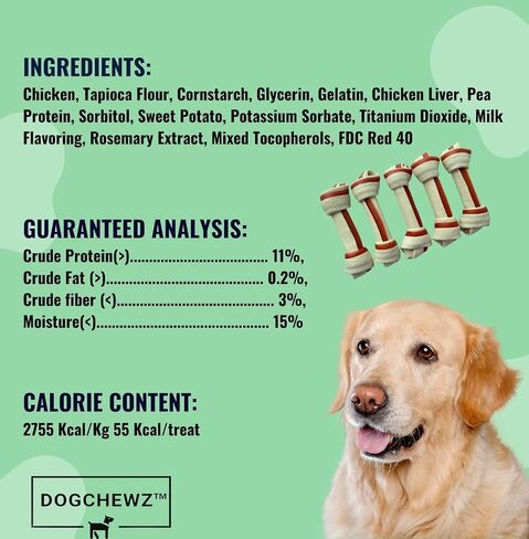 DOGCHEWZ™ حلوى مضغ صغيرة معقودة ثنائية اللون للكلاب مع دجاج ملفوف 3 بوصات (18 قطعة/كيس) - بنكهة الدجاج in Saudi Arabia