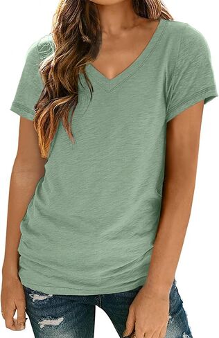 Womens T Shirts Short Sleeve V Neck Tops Female Summer Trendy Soft Tees Casual Shirts Loose Outfits Lightweight Clothes in Saudi Arabia