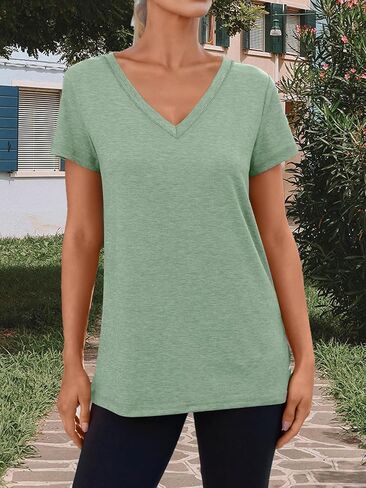 Womens T Shirts Short Sleeve V Neck Tops Female Summer Trendy Soft Tees Casual Shirts Loose Outfits Lightweight Clothes in Saudi Arabia