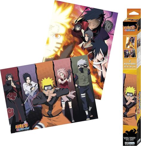 ABYSTYLE Naruto Shippuden Boxed Poster Set Includes 2 Unframed Mini Posters 15" x 20.5" Featuring Naruto, Sasuke, Sakura, Kakashi & Itachi Anime Manga Wall Art for Bedroom Office Room Decor in Saudi Arabia