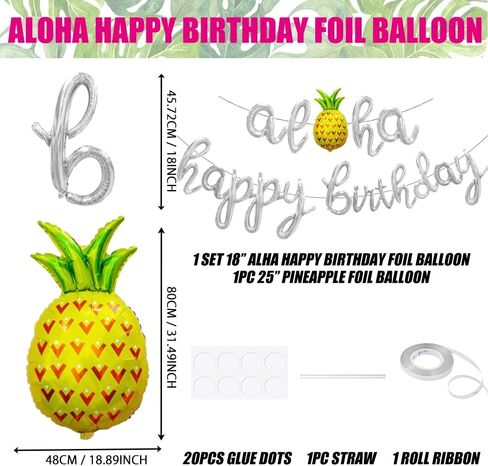 Aloha Happy Birthday Script/Cursive Gold Letter Balloons, 18 Inch Hawaiian Luau Birthday Party Decorations Supplies with Pineapple Foil Balloons Banner for Beach Tropical Flamingo Pool Party Favors in Saudi Arabia