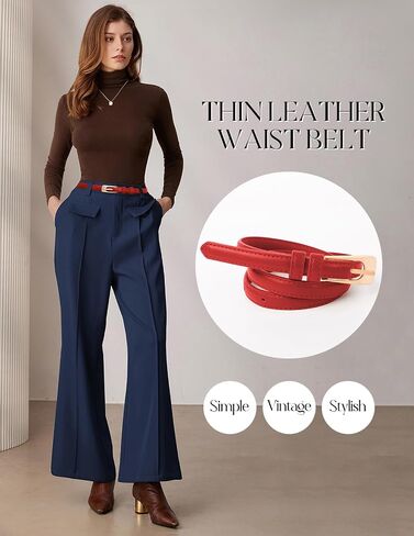 GRACE KARIN Women Skinny Leather Belts PU Leather Belt Thin Waist Belt for Jeans Dress with Gold Buckle in Saudi Arabia