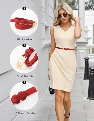 GRACE KARIN Women Skinny Leather Belts PU Leather Belt Thin Waist Belt for Jeans Dress with Gold Buckle in Saudi Arabia