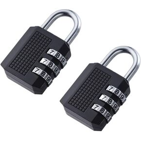 3-Digit Combination Lock, Black, Padlock Keyless, Resettable Luggage Locks, for Gym, School, Backpack, Travel Suitcase, Bag, Lockers. (2Pack)