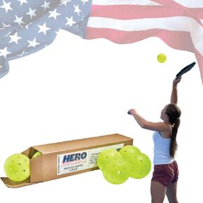 Hero Pickleball Warrior 40XPRO مملوكة للمحاربين القدامى - كرات بيكل بول المتينة. يلبي متطلبات Pickleballs في الولايات المتحدة الأمريكية. تعمل مع جميع مجاديف كرة البيسبول. الطيران والدوران المتسقان - 40 ثقبًا مثقوبًا آليًا