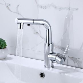 HUAHUALALA Bathroom Sink Faucet with Pull Out Sprayer for Sink 1 Hole,Brass Single Handle for Hot and Cold Water Vanity Basin Faucet,Three Water Flow Modes with Rotating Spout, Brushed Nickel