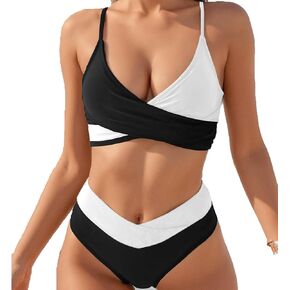 Women Bikini Suit Cross Top Low Waist V Type Shorts 2 Piece Swimwear deep V Bathing Suit