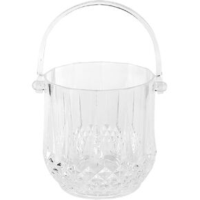 Crystal Binaural Ice Bucket, Transparent Ice Container Champagne Diamond Pattern Ice Bucket with Handle Bar KTV Supplies (White)