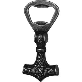 OIDEA Viking Thor's Hammer Bottle Opener: Black Vintage Norse Celtic Knot Odin Stainless Steel Beer Opener Portable Key Chain Father's Day Viking Jewelry Gift for Men