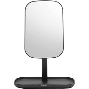Brabantia ReNew 360° Adjustable Vanity Bathroom Mirror with Stand & Storage Tray (Dark Grey) Non-Slip Tray for Makeup, Jewellery, Shaving Accessories (8x8x11)