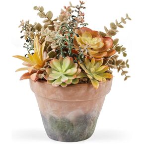Artificial Succulent Plants with 1pcs, Succulents Plants Artificial with Vintage Plastic Waterproof Pot, Fake Succulents Decor for Home, Office, Bathroom, Living Room, Desk, Shelf and Table