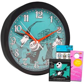 Nightmare Before Christmas Wall Clock - Disney Room Decor Bundle with 10" Wall Clock with Lock, Shock, and Barrel Plus Stickers for Kids, Adults | Nightmare Before