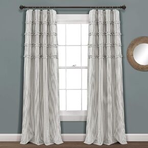 Lush Decor Vintage Stripe Yarn Dyed Cotton Window Curtain Panel Pair, 84" x 40", Gray