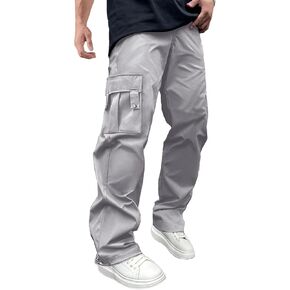 Men's Casual Cargo Pants Drawstring Elastic Waist Hiking Pants Workout Joggers Sweatpants Streetwear Trousers for Men Dark Grey,US 36(L)