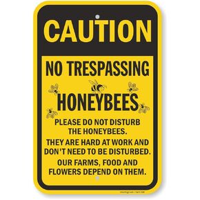 SmartSign "Caution: No Trespassing - Honeybees" Sign | 12" x 18" Aluminum