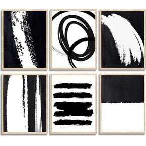6 Pcs Black and White Abstract Wall Art Neutral Minimalist Canvas Posters Prints Mid Century Modern Wall Decor Paintings Pictures for Living Room Bedroom Office Home Decoration Unframed