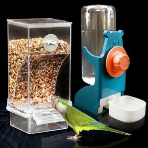 No Mess Bird Feeder Water Dispenser Set, Automatic Bird Feeder for Cage, Parakeet Cage Accessories, Parrot Cockatiel Seed Food Container Drinker for Squirrel Finch Lovebirds Budgies Canary