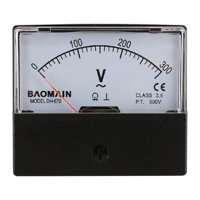 Baomain Plastic Housing DH-670 AC 0-300V Rectangle Volt Analog Panel Meter Class 2.5