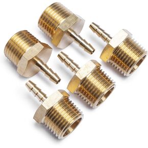 LTWFITTING No Lead Brass Barbed Fitting Coupler/Connector 3/16" Hose Barb x 1/2" Male NPT Fuel Gas Water (Pack of 5)