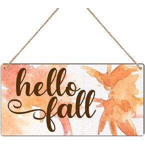 Fall Wooden Hanging Plaque - Hello Fall - 6" X 12" Seasonal Wood Sign With Sisal Rope, Rustic Wall Decor, Wooden Plaque For Farmhouse, Garden, Indoor, Outdoor,Home & Office Decorations - B08