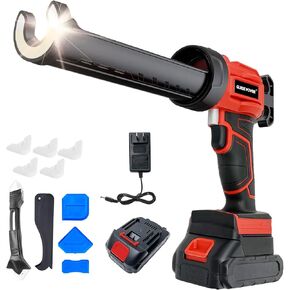 Cordless Caulk Gun, 21V Electric Caulking Gun Battery Powered with 2 Batteries & Charger & LED Light, 4 Adjustable Speeds Dripless Adhesive Caulk Gun Kit, 10oz/300ml Caulking Tool for Filling, Sealing