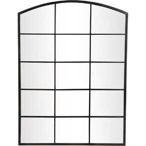 Deco 79 Metal Room Wall Mirror Arched Window Pane Inspired Entryway Mirror with Black Frame, Wall Mounted Mirror 36" x 1" x 48", Black