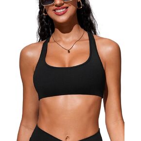 CRZ YOGA Womens Racerback Bikini Tops Scoop Neck Bathing Suit Swimsuit Top Padded Swim Sport Bra