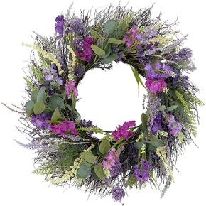 Puleo International 24" Artificial Eucalyptus Floral Spring Door Wreath, Green/Purple, Multicolor