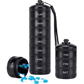 XHT Metal Travel Pill Organizer 2 Times a Day - Waterproof Weekly Pill Box, Portable Am Pm Twice Daily Pill Case, Heavy Duty Pill Container Holder for Vitamin Medicine Fish Oil, Pink