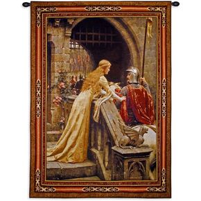 Godspeed Edmund Blair Leighton | Woven Tapestry Wall Art Hanging | Medieval Lady with Arthurian Knight | 100% Cotton USA Size 40x31