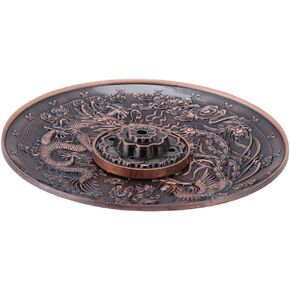 Brass Incense Holder for Sticks and Coil Incense Incense Plate Holder Vintage Incense Cover Bronze Chinese Dragon Phoenix Tibetan Incense Plate Vintage FengShui Decoration(Red