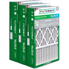 Filterbuy 16x25x5 Air Filter MERV 8 Dust Defense (3-Pack), Pleated HVAC AC Furnace Air Filters for Honeywell FC100A1029, Lennox X6670, Carrier, Bryant, & More (Actual Size: 15.75 x 24.75 x 4.38)