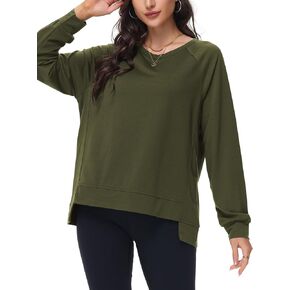 سويت شيرت نسائي طويل الأكمام كبير الحجم من Poetsky، قمصان كاجوال بياقة مستديرة عالية ومنخفضة وخفيفة الوزن in Kuwait