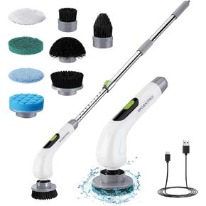 WORKPRO Electric Spin Scrubber, Cordless Cleaning Brush, Shower Scrubber with Long Adjustable Handle & 3-Speed, 8 Replaceable Brush Heads, Spin Brush for Cleaning Kitchen, Bathroom, Bathtub, and Floor