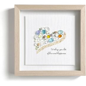 Seahorizon Sea heart. Handmade Sea Glass Art Wall Decor, 8 x 8 Inch Wood Framed Wall Art, Made of Sea Glass, Shells, and Pebbles