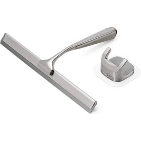 Shower Squeegee Squeegee for Shower Glass Door Bathroom Windows Kitchen Mirror and car Glass Most Practical 10 inch Durable Handle Silver