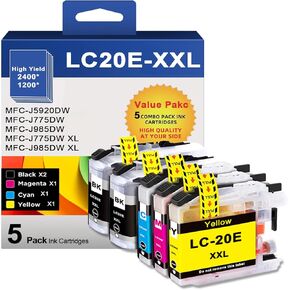 LC20E High Yield Ink Cartridges Replacement for Brother LC20E LC-20E XXL Ink Cartridges use with MFC-J985DW J775DW J5920DW J985DWXL Printer (BK/C/M/Y, 4 Pack)