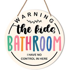 HSNBT Kids Bathroom Door Decor, Boho Kid's Bathroom Decor Children Toilet Bathroom Wall Hanging Signs Decorations, Warning The Kids Bathroom