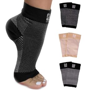 Plantar Fasciitis Foot Care Compression Socks Sleeve with Arch & Ankle Support (Dotted Black, Large UK Size 8-12, 2 Pack)