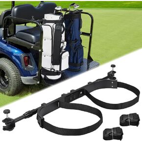 KEMIMOTO Universal Golf Cart Bag Holder Bracket Fit for Most 2+2 Seat Golf Cart, No Drilling Golf Bag Attachment Adjustable Compatible with EZGO, Club Car, G29, Metal, Black